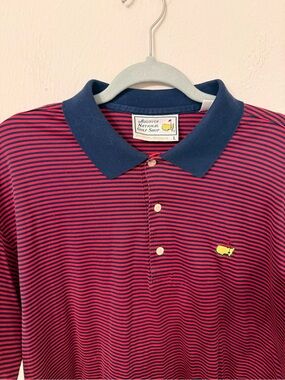 Augusta Sportswear Pink and Navy Striped Polo with Navy Collar